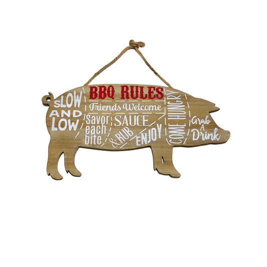 Wood Bbq Rules Wall Plaque Pig
