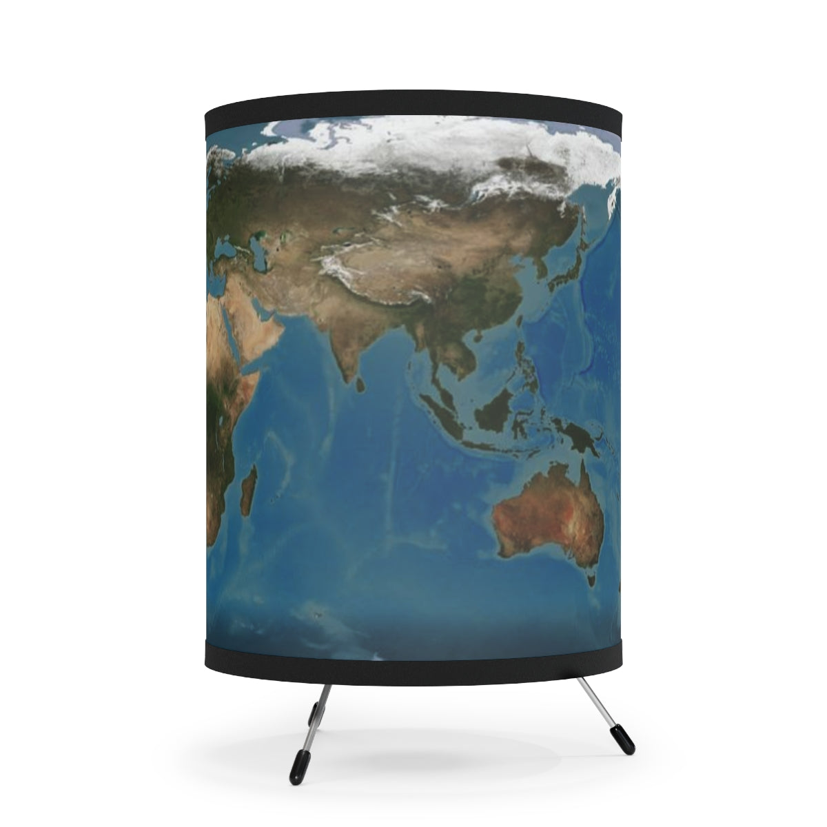 Flat Earth Tripod Lamp with High-Res Printed Shade