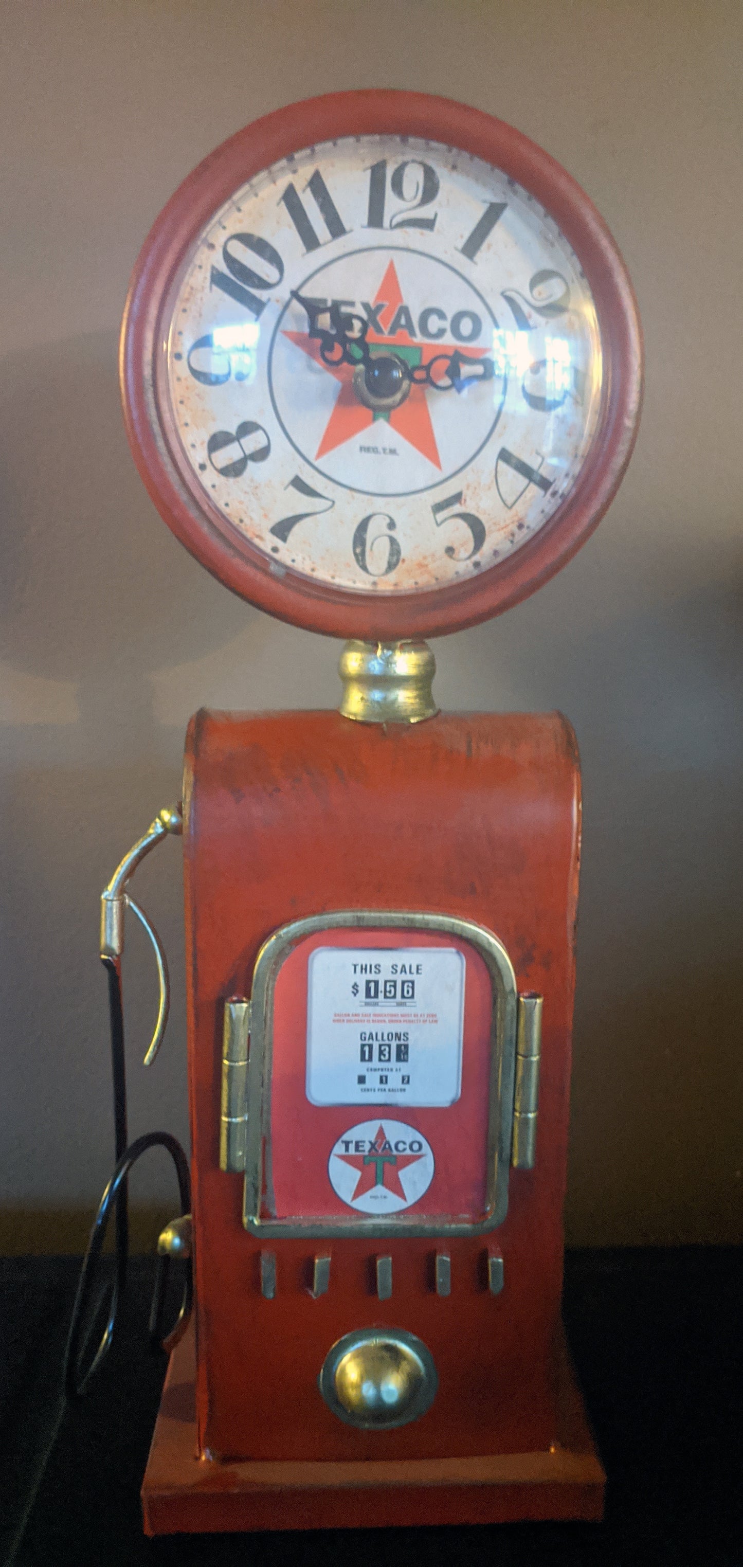 Texaco Gas Pump Nostalgic Clock - 12.5"x 4.5" - Metal