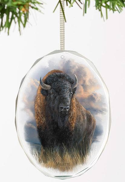 Oval Glass Ornment Thunder Bison -  Millette
