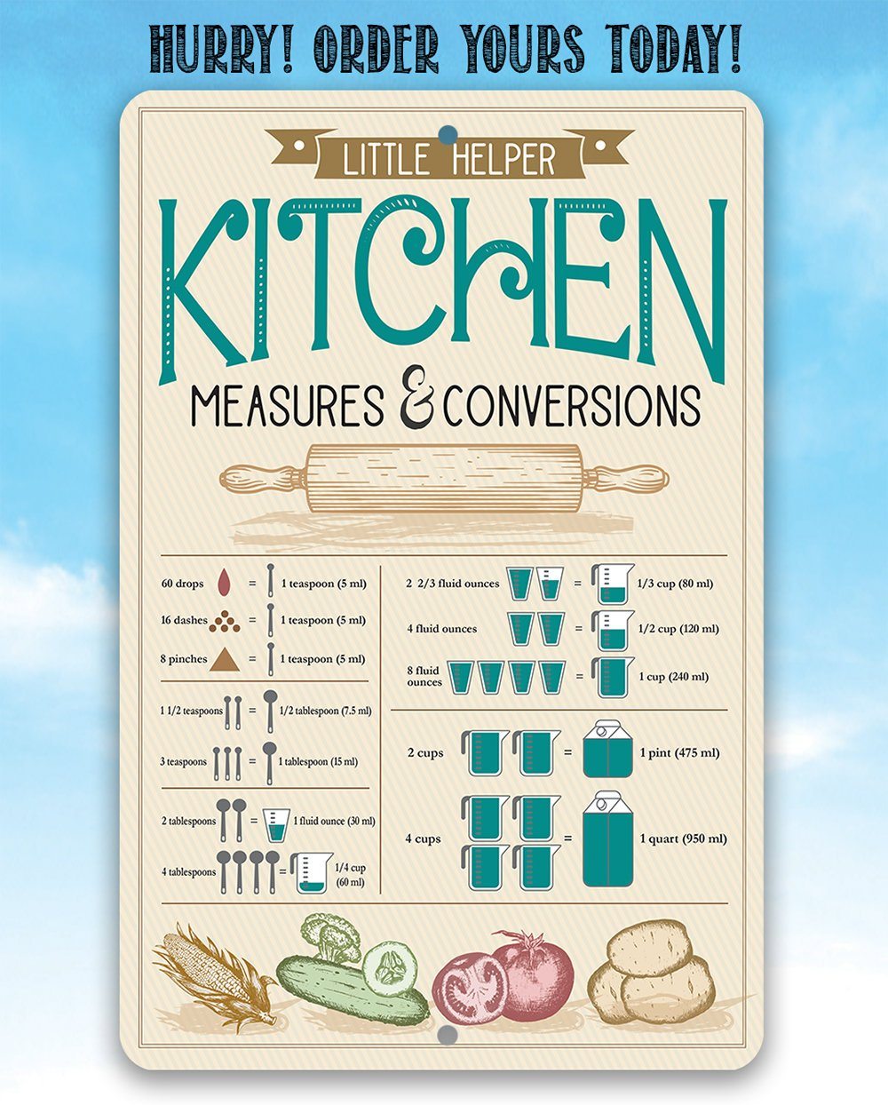 Kitchen Conversions - Metal Sign - 8x12" - Made in the USA !